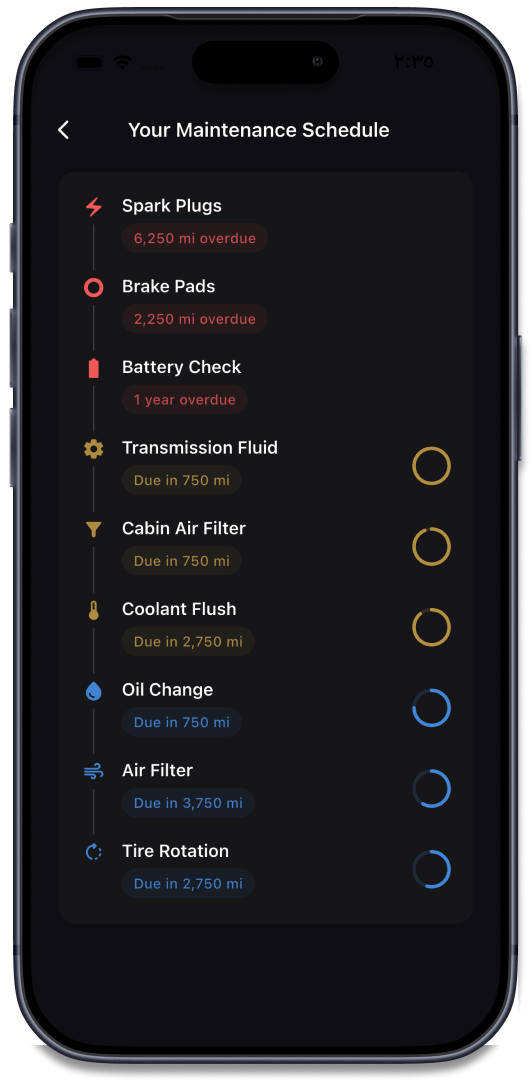 Maintenance screen